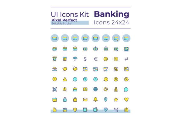 Banking and Finance Pixel Perfect Icons Graphics