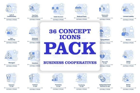 Business Cooperatives Blue Concept Icons Graphics Review