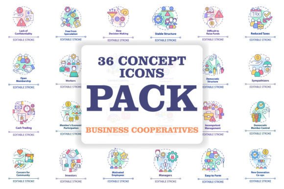Business Cooperatives Concept Icons Set: Graphics and Icons Review