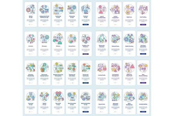 Business Cooperatives Mobile App Screens Graphics Review