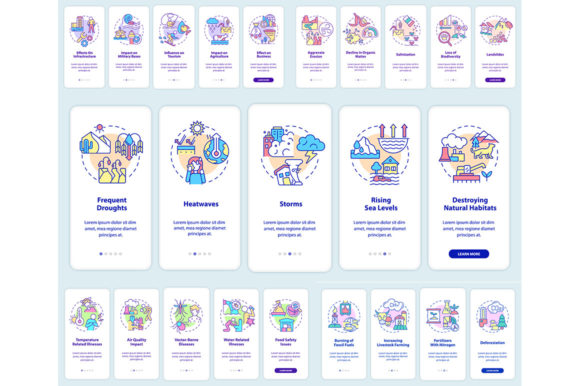 Climate Change Onboarding Mobile App Set Graphics and Graphic Templates