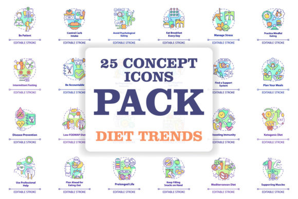 Diet Trends Concept Icons Bundle: Modern Graphics and Icons for Health Brands