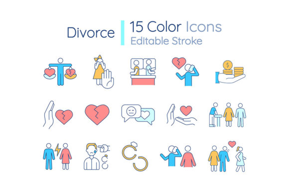 Divorce RGB Color Icons Set: Graphics and Icons for Niche Sellers