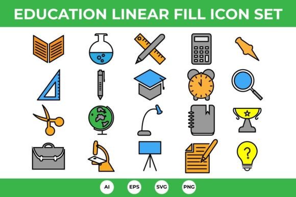 Education Linear Fill Icon Set: Graphics and Icons for Branding
