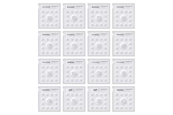 Embossed Icons Set. Corporate Strategy Graphics & Icons Review
