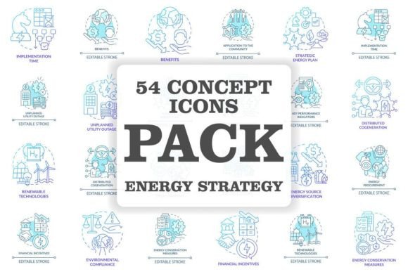 Energy Strategy Concept Icons Bundle: Modern Graphics for Clean Design