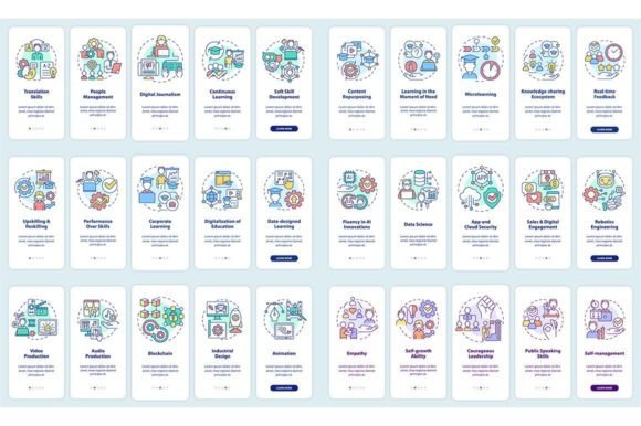In Demand Skills Mobile App Screen Set Graphics and Graphic Templates