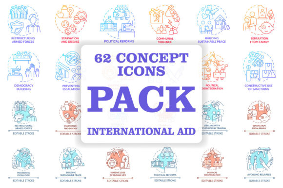 International Aid Concept Icons Bundle: Graphics and Icons for Modern Branding