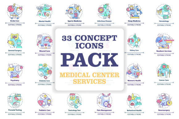 Medical Center Services Concept Icons Graphics Review