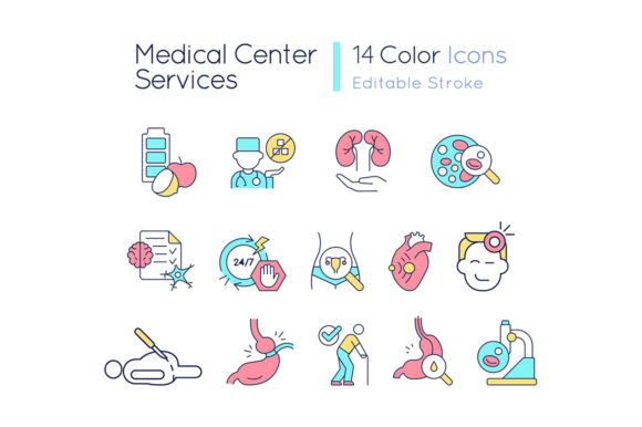Medical Center Services RGB Color Icons: Essential Graphics for Modern Design