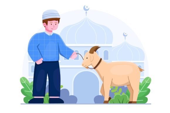 Muslim Man Bring a Goat to Sacrifice Graphics and Illustrations Review