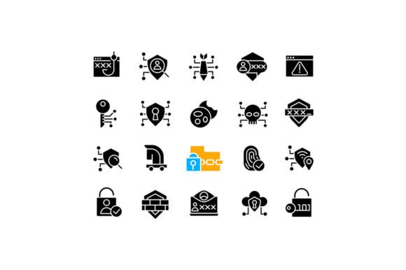Online Security Black Glyph Svg Icon Set Graphics