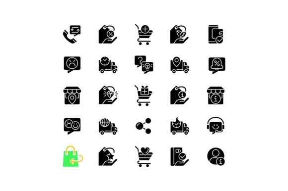 Online Shopping Black Glyph Icons Set: Essential Graphics for Modern Icons