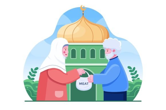 People Sharing Sacrificial Animal Meat Graphics and Illustrations Review