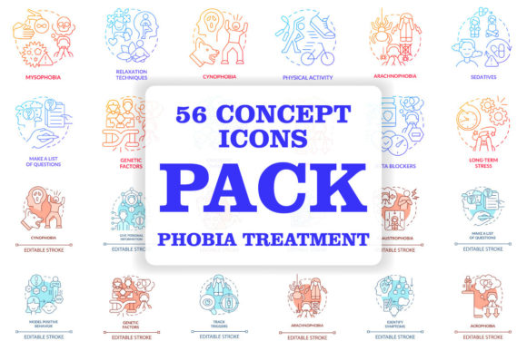 Phobia Treatment Concept Icons Bundle: Essential Graphics and Icons for Mental Health Branding