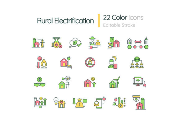 Rural Electrification RGB Color Icons Graphics for Branding