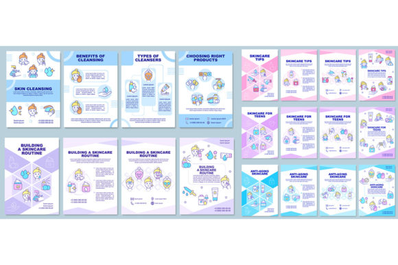 Skincare Routine Brochure Template Set Graphics for Editorial Use