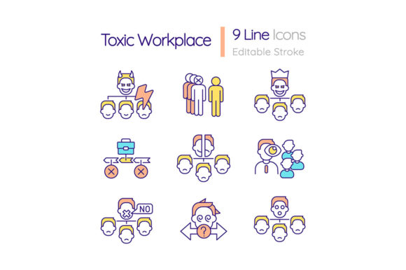 Toxic Workplace RGB Color Icons Set: Graphics and Icons for Bold Branding