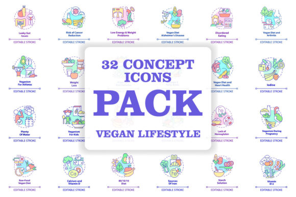Vegan Lifestyle Concept Icons Bundle: Graphics and Icons for Modern Sellers